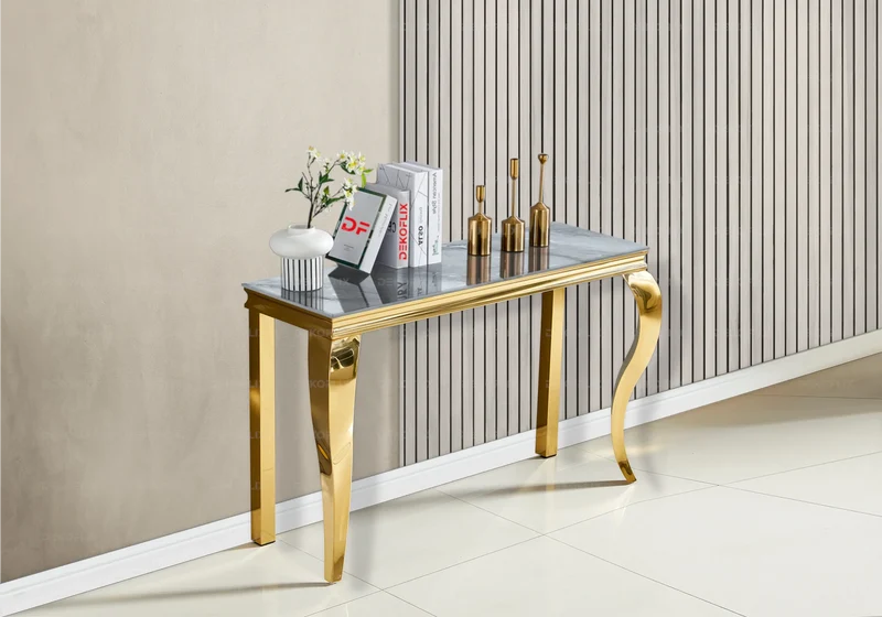 Console d'entrée design marbre gris or - Neo