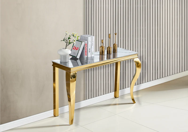 Console d'entrée design marbre blanc or - Neo