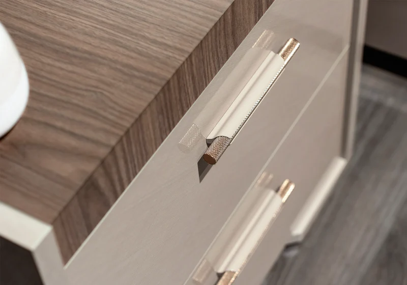 Table de chevet 2 tiroirs bois corde et noyer design - Nora