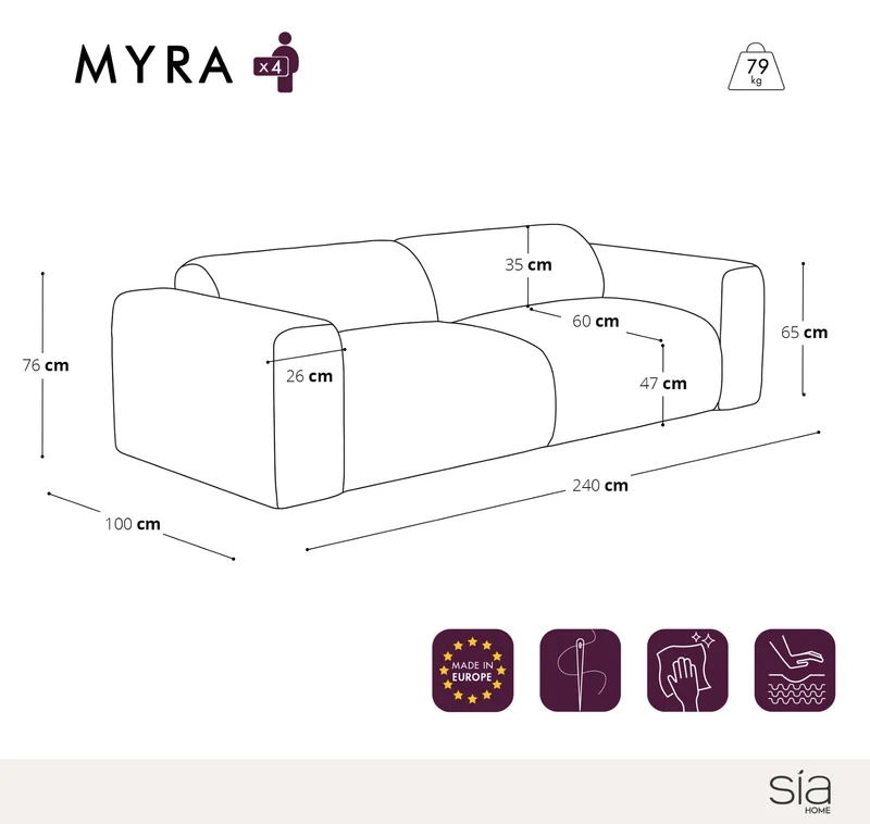 Canapé 4 places MYRA Tissu bouclette