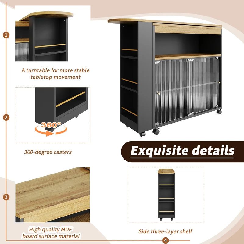 Table de bar mobile pivotante noire avec éclairage LED – 138–204 x 39 x 105 cm – INFINITEINFINIX
