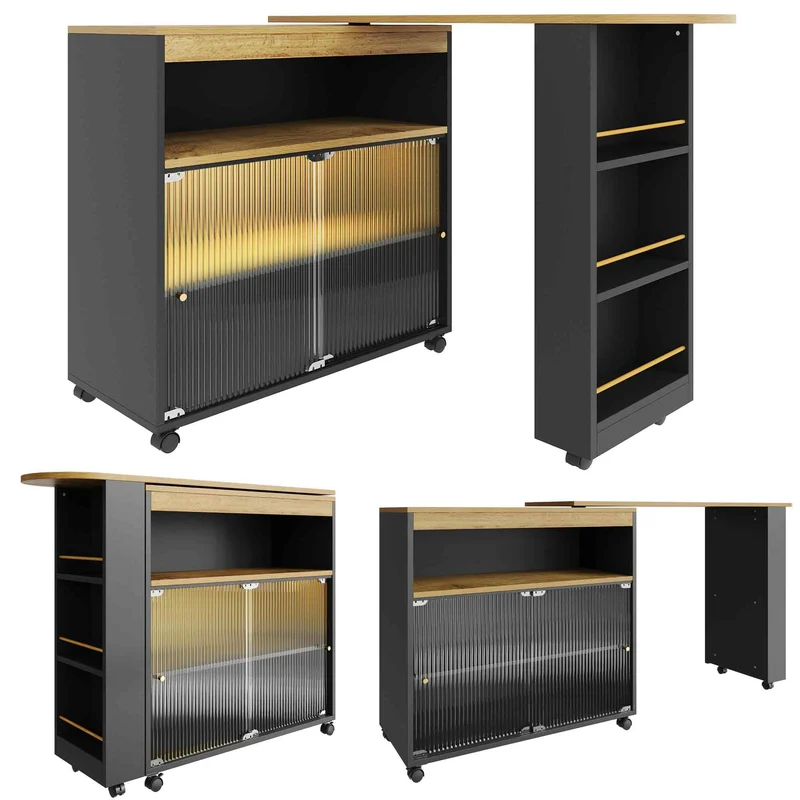 Table de bar mobile pivotante noire avec éclairage LED – 138–204 x 39 x 105 cm – INFINITEINFINIX