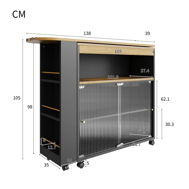 Table de bar mobile pivotante noire avec éclairage LED – 138–204 x 39 x 105 cm – INFINITEINFINIX