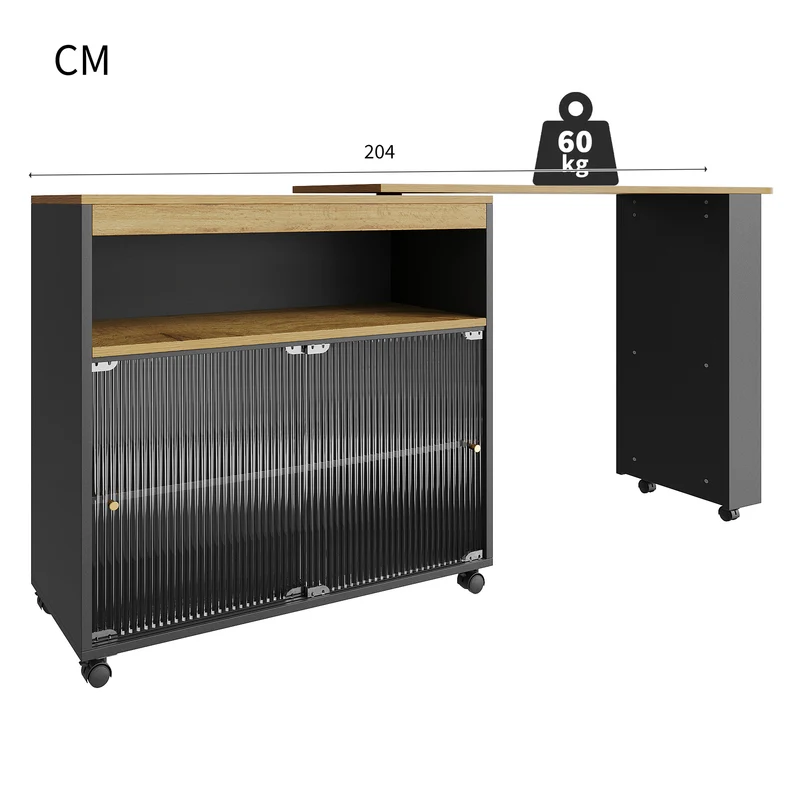Table de bar mobile pivotante noire avec éclairage LED – 138–204 x 39 x 105 cm – INFINITEINFINIX