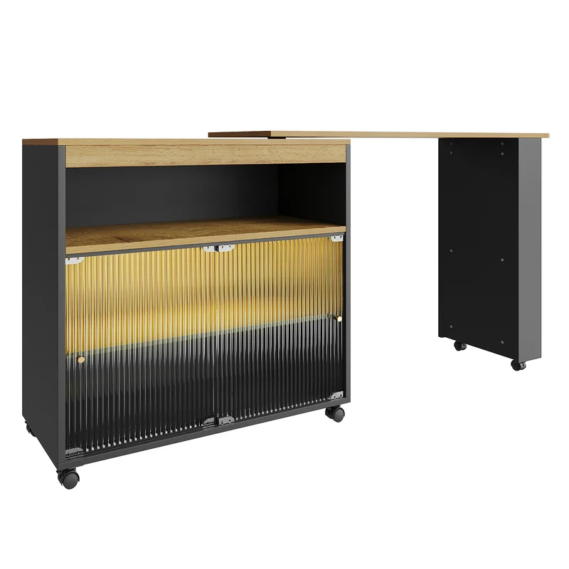 Table de bar mobile pivotante noire avec éclairage LED – 138–204 x 39 x 105 cm – INFINITEINFINIX