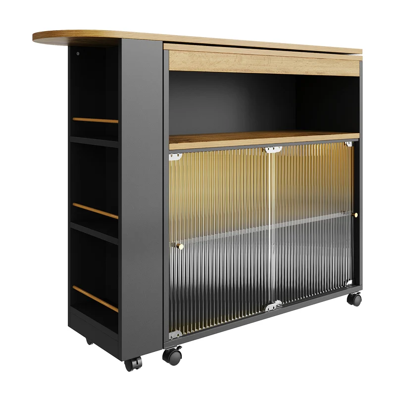 Table de bar mobile pivotante noire avec éclairage LED – 138–204 x 39 x 105 cm – INFINITEINFINIX