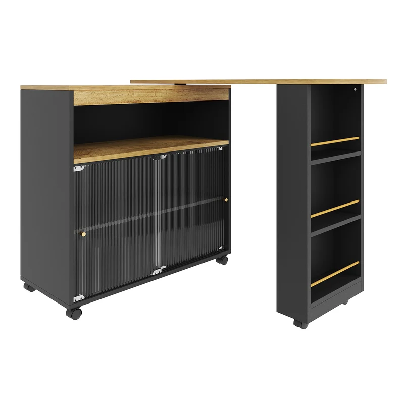 Table de bar mobile pivotante noire avec éclairage LED – 138–204 x 39 x 105 cm – INFINITEINFINIX