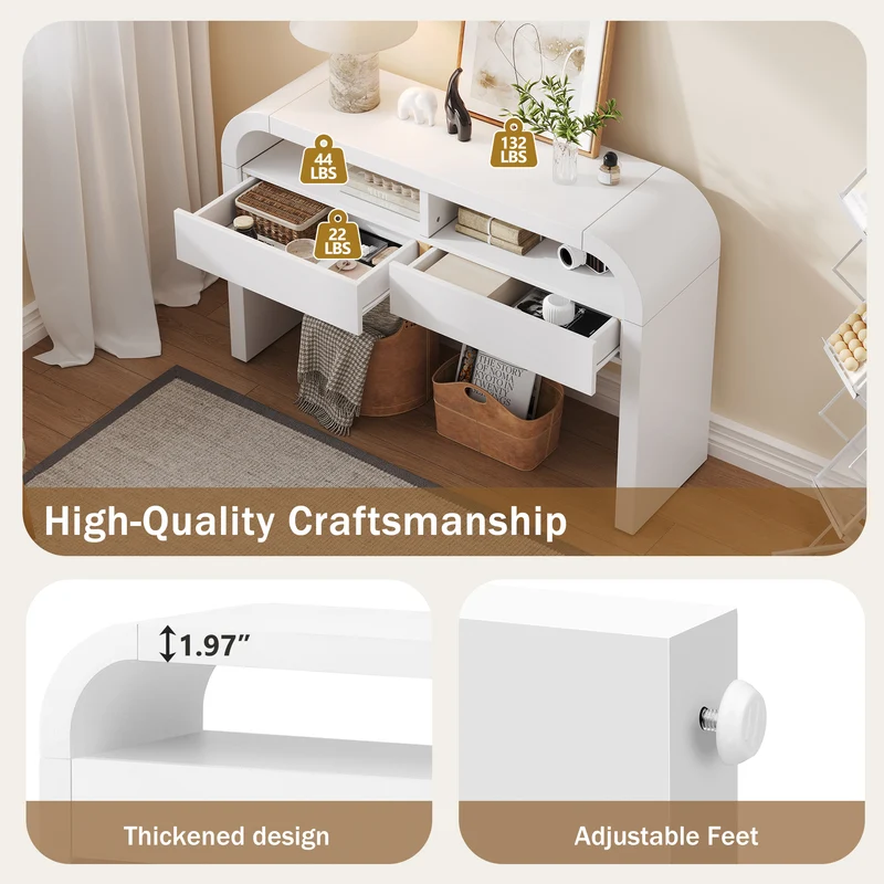Console d'entrée blanc avec 2 tiroirs design courbé 120x35,5cm INFINITEMERID