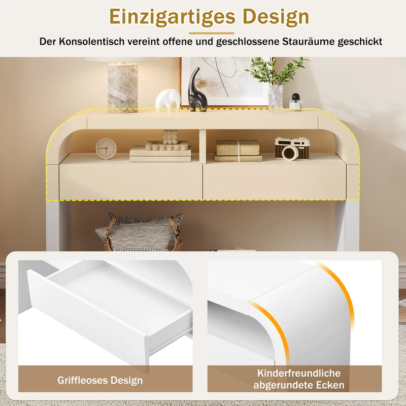 Console d'entrée blanc avec 2 tiroirs design courbé 120x35,5cm INFINITEMERID