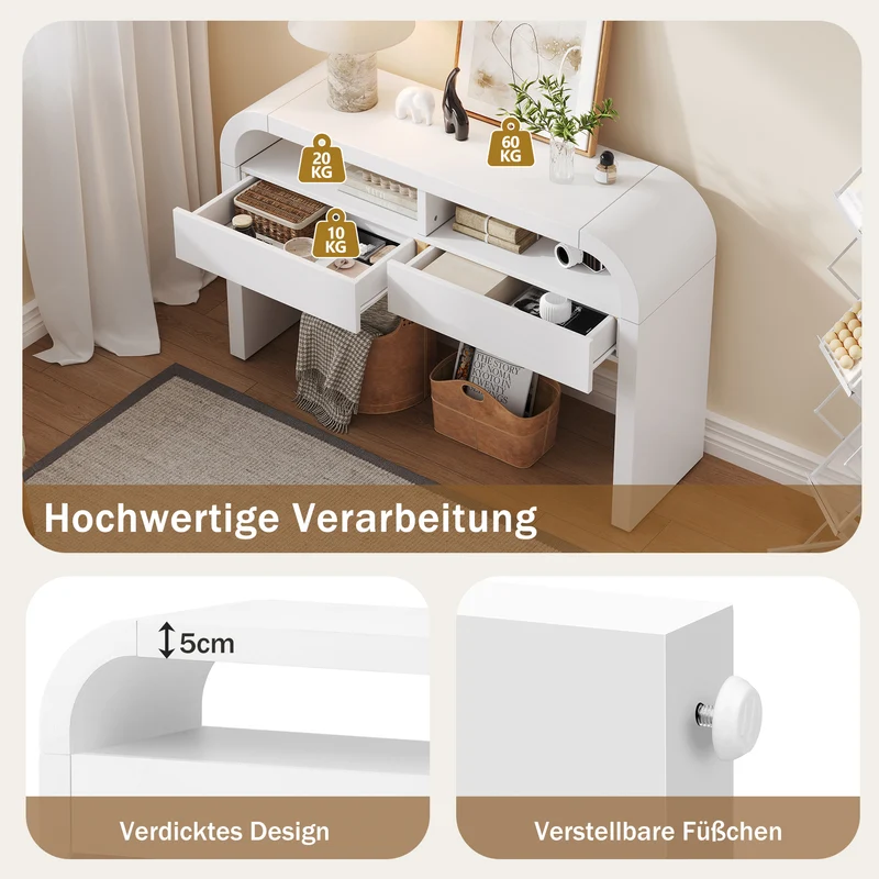 Console d'entrée blanc avec 2 tiroirs design courbé 120x35,5cm INFINITEMERID
