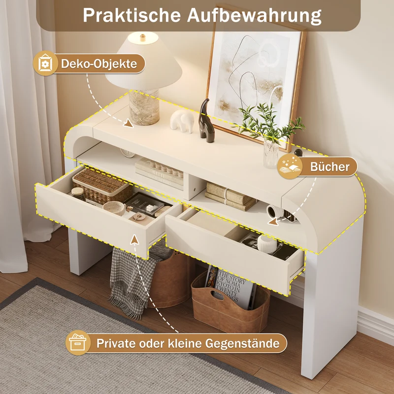 Console d'entrée blanc avec 2 tiroirs design courbé 120x35,5cm INFINITEMERID