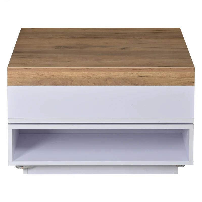 Table basse effet bois carrée pivotant 360° avec LED 65x65x40cm MERIDIANMOMENT