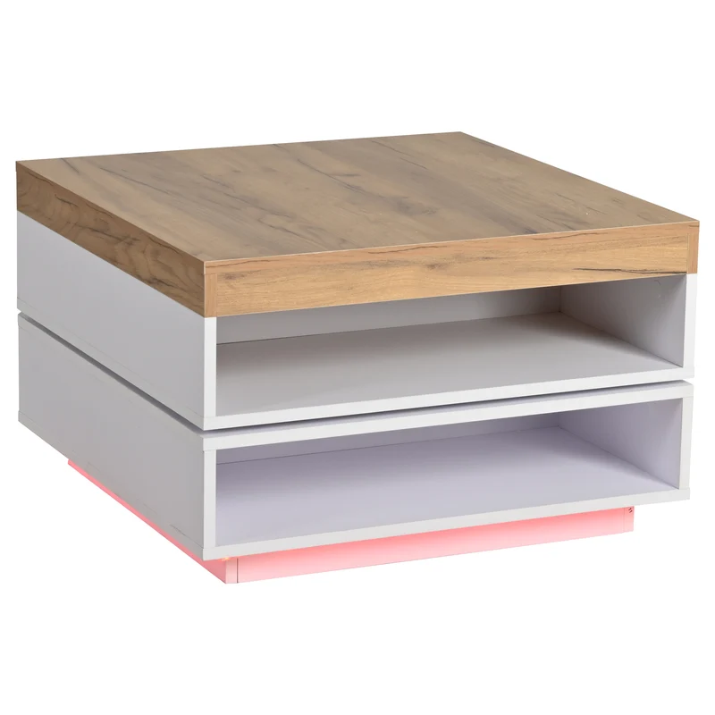 Table basse effet bois carrée pivotant 360° avec LED 65x65x40cm MERIDIANMOMENT