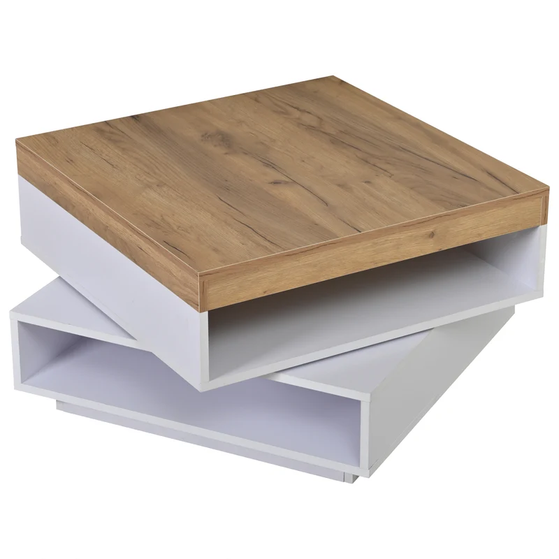 Table basse effet bois carrée pivotant 360° avec LED 65x65x40cm MERIDIANMOMENT