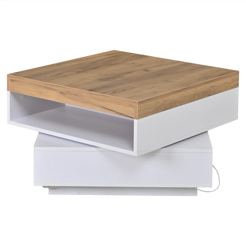 Table basse effet bois carrée pivotant 360° avec LED 65x65x40cm MERIDIANMOMENT