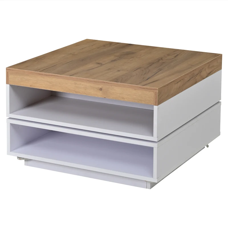 Table basse effet bois carrée pivotant 360° avec LED 65x65x40cm MERIDIANMOMENT
