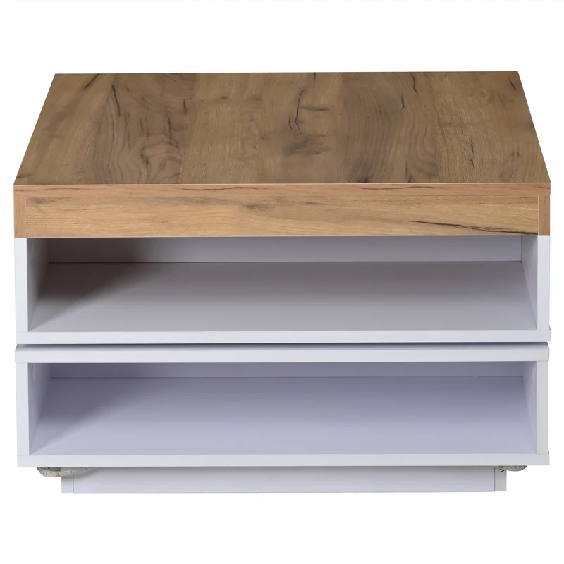 Table basse effet bois carrée pivotant 360° avec LED 65x65x40cm MERIDIANMOMENT