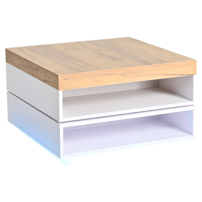 Table basse effet bois carrée pivotant 360° avec LED 65x65x40cm MERIDIANMOMENT