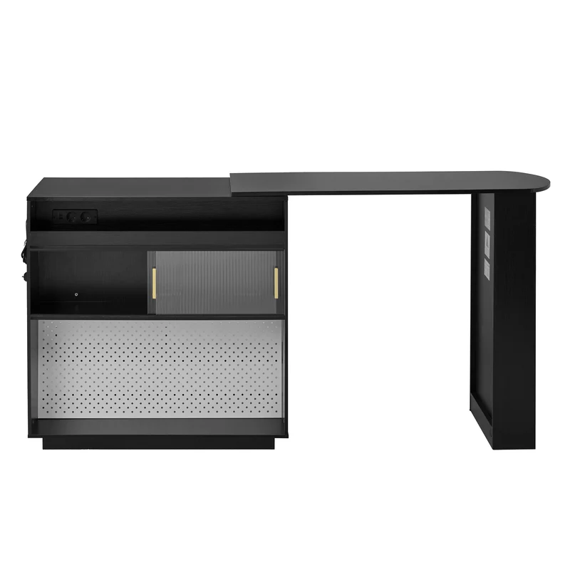 Table de bar extensible noir et pivotant 360° avec LED et prises 120x50x95,5 cm FLAREITYY