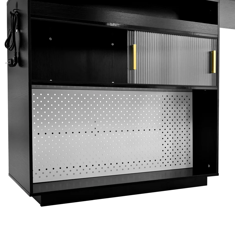 Table de bar extensible noir et pivotant 360° avec LED et prises 120x50x95,5 cm FLAREITYY