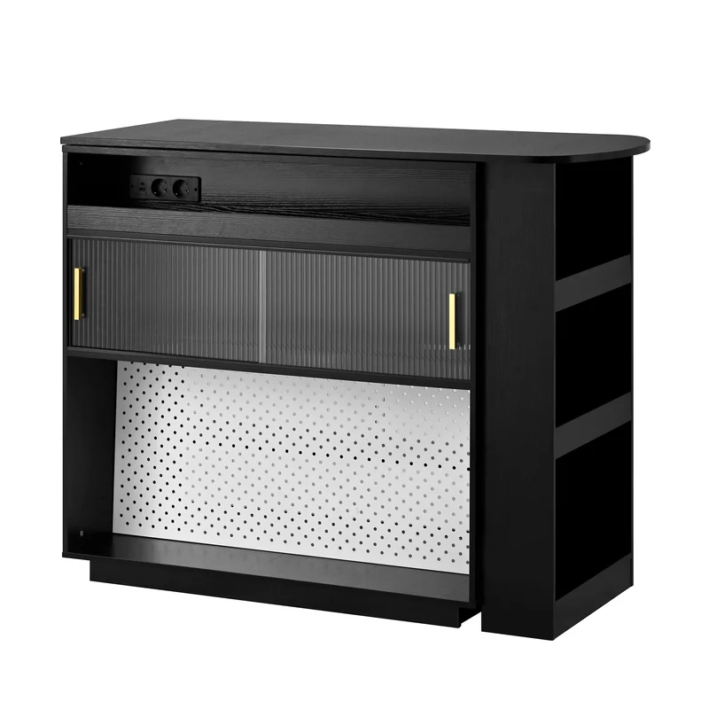 Table de bar extensible noir et pivotant 360° avec LED et prises 120x50x95,5 cm FLAREITYY