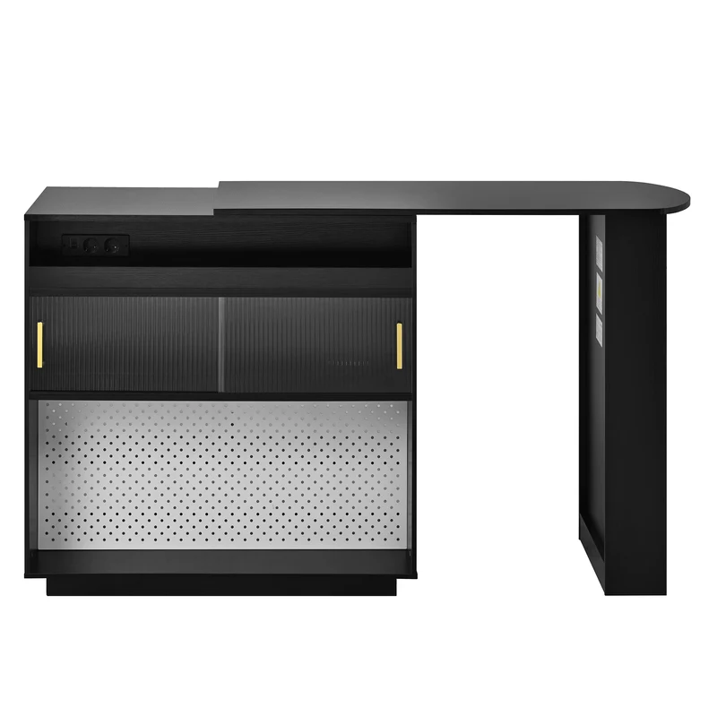 Table de bar extensible noir et pivotant 360° avec LED et prises 120x50x95,5 cm FLAREITYY