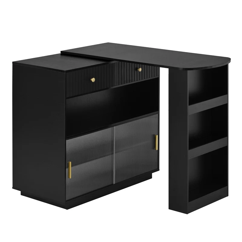 Table de bar extensible noir et pivotant 360° avec LED et prises 120x50x95,5 cm FLAREITYY