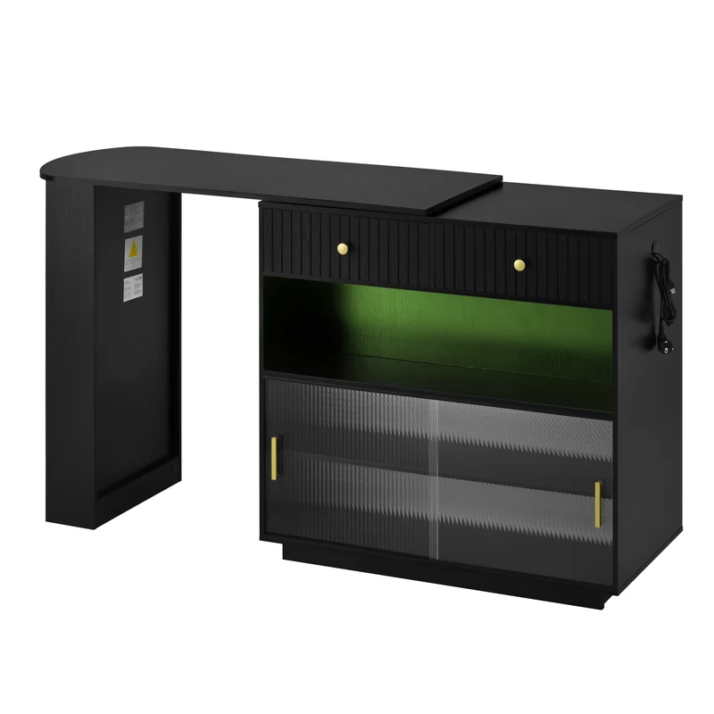 Table de bar extensible noir et pivotant 360° avec LED et prises 120x50x95,5 cm FLAREITYY