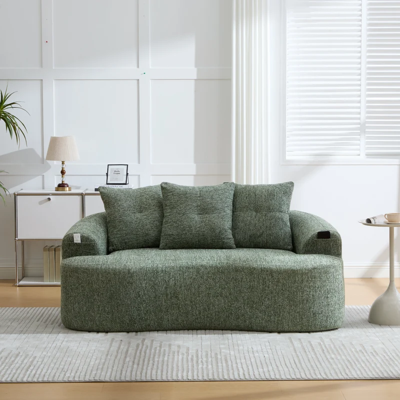 Canapé 2 places en chenille vert coussins profonds sans montage 164cm FLAREMOMENTUU