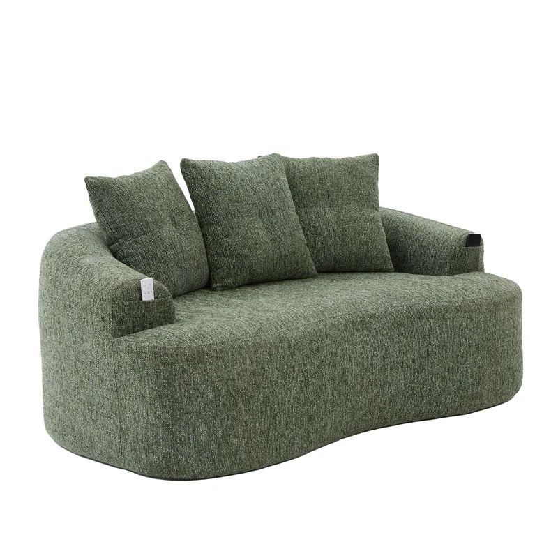 Canapé 2 places en chenille vert coussins profonds sans montage 164cm FLAREMOMENTUU