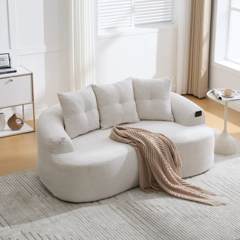 Canapé 2 places en chenille beige coussins profonds sans montage 164cm FLARECASCADEE
