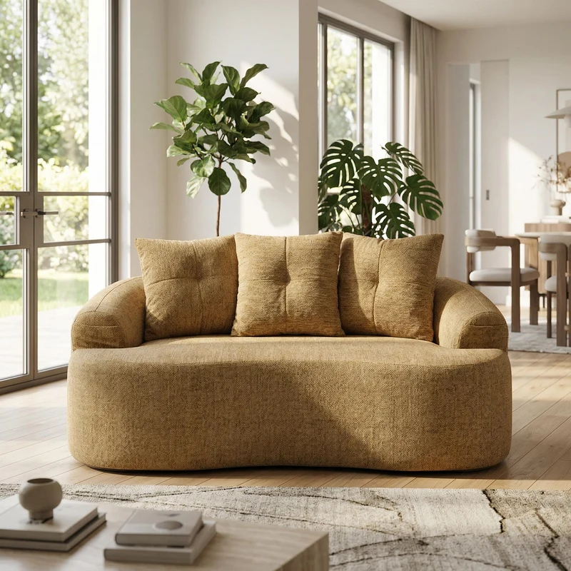 Canapé 2 places en chenille jaune coussins profonds sans montage 164cm INFINITEVERTE