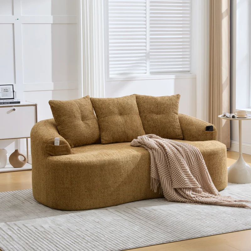 Canapé 2 places en chenille jaune coussins profonds sans montage 164cm INFINITEVERTE