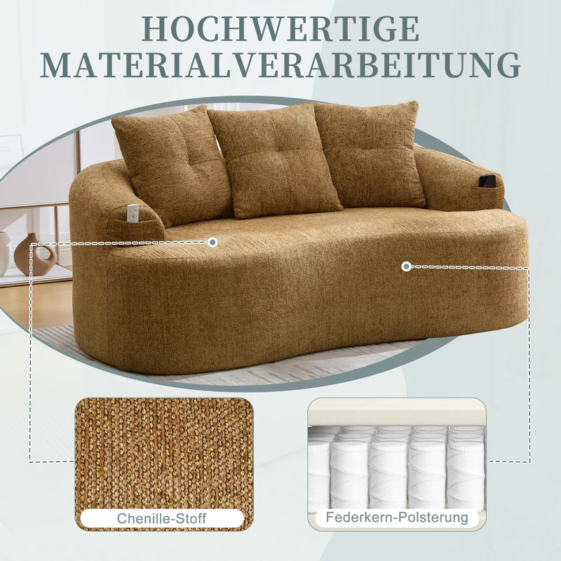 Canapé 2 places en chenille jaune coussins profonds sans montage 164cm INFINITEVERTE