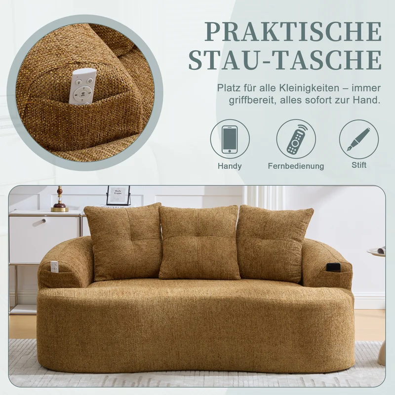Canapé 2 places en chenille jaune coussins profonds sans montage 164cm INFINITEVERTE