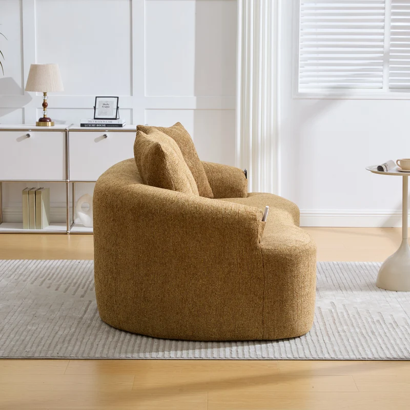 Canapé 2 places en chenille jaune coussins profonds sans montage 164cm INFINITEVERTE