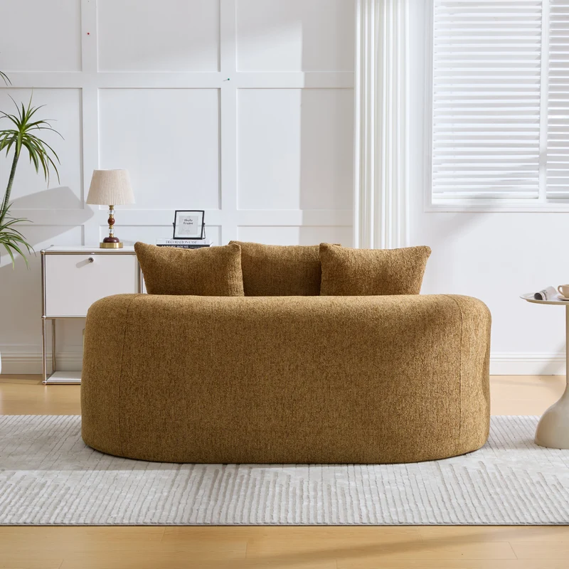 Canapé 2 places en chenille jaune coussins profonds sans montage 164cm INFINITEVERTE