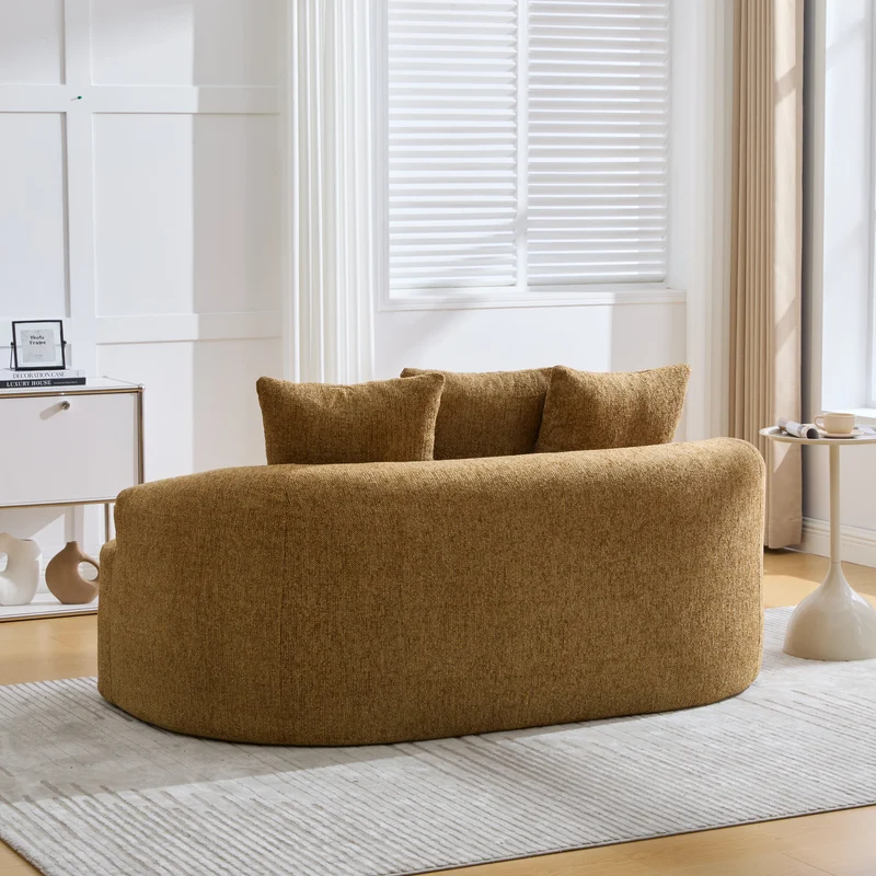 Canapé 2 places en chenille jaune coussins profonds sans montage 164cm INFINITEVERTE