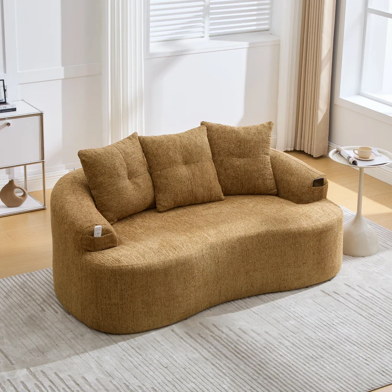 Canapé 2 places en chenille jaune coussins profonds sans montage 164cm INFINITEVERTE