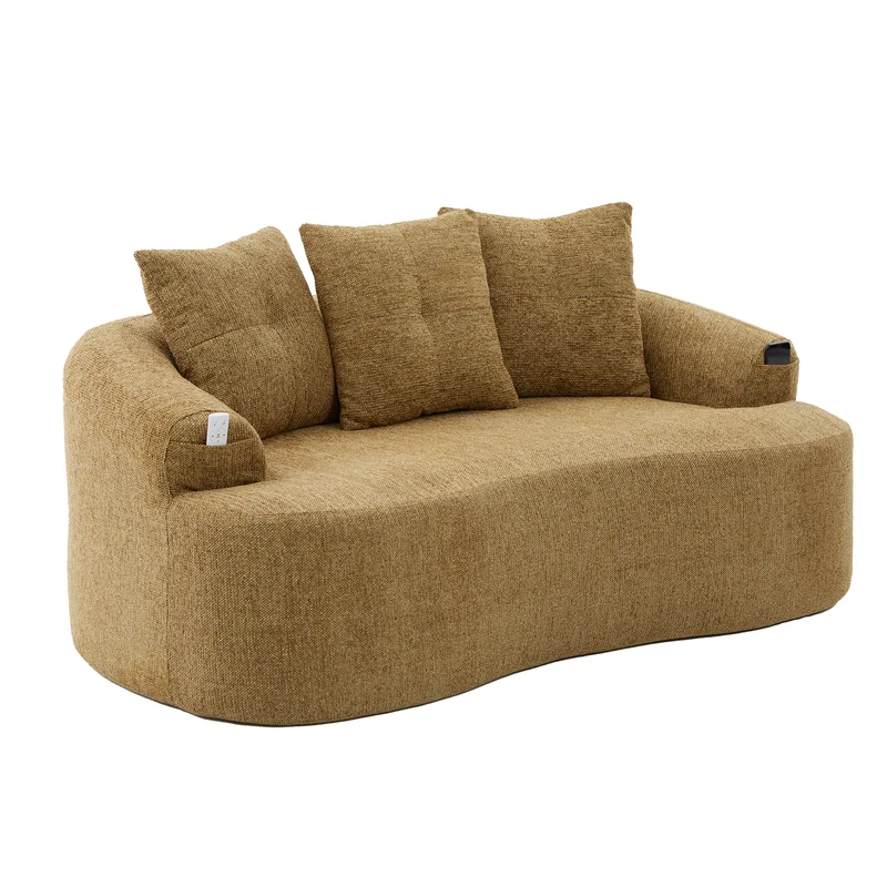 Canapé 2 places en chenille jaune coussins profonds sans montage 164cm INFINITEVERTE