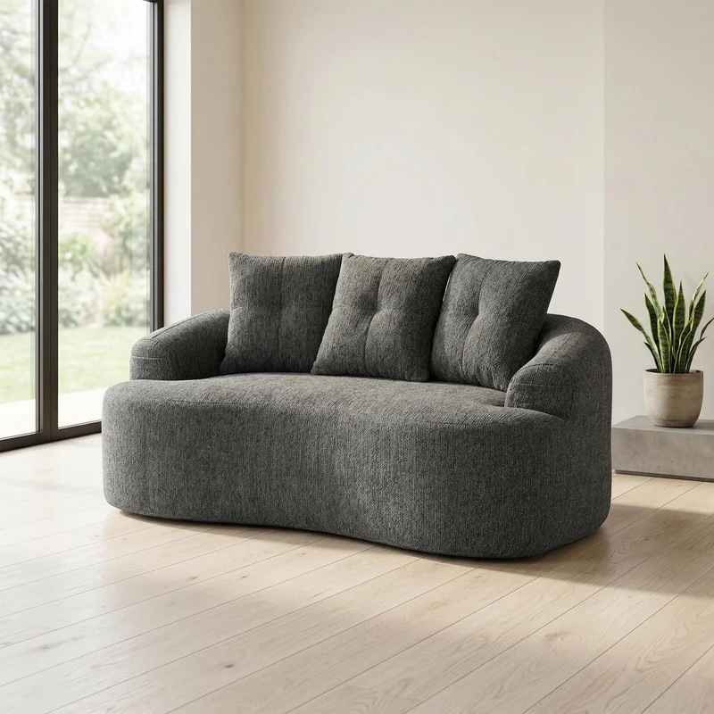 Canapé 2 places en chenille grise coussins profonds sans montage 164cm FLAREMERIDIA