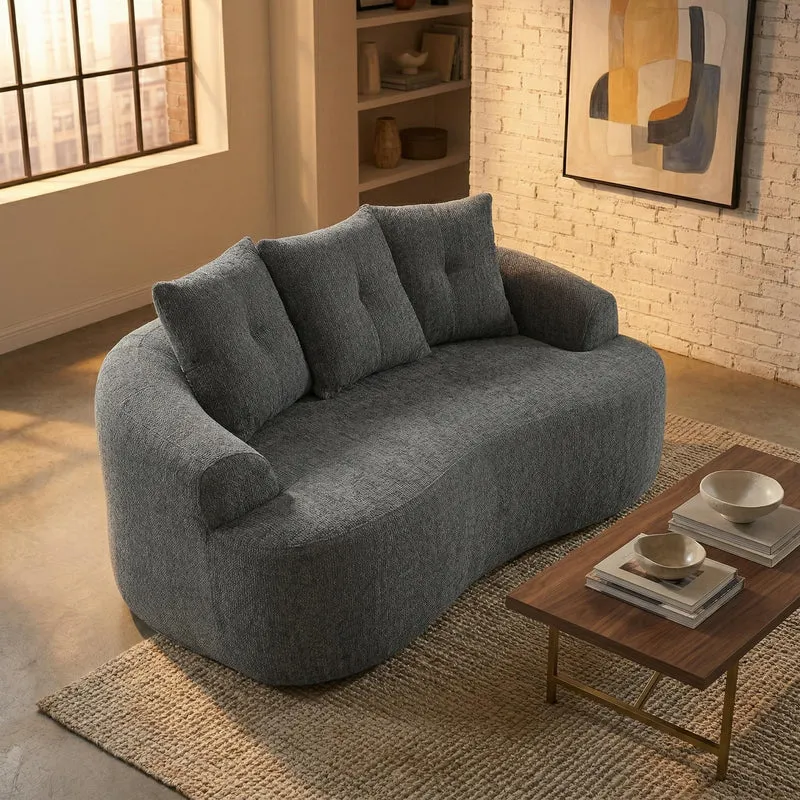 Canapé 2 places en chenille grise coussins profonds sans montage 164cm FLAREMERIDIA