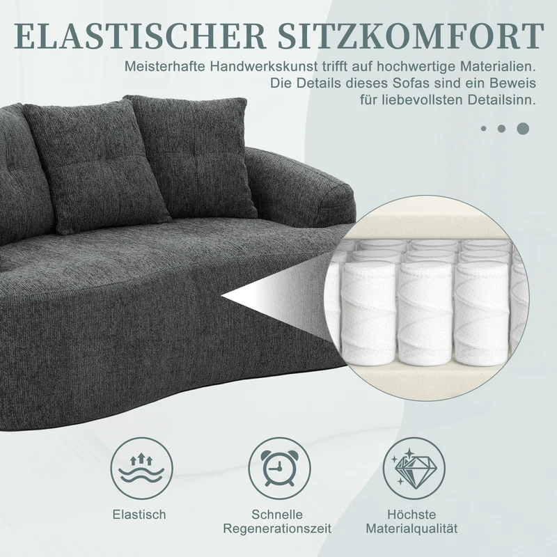 Canapé 2 places en chenille grise coussins profonds sans montage 164cm FLAREMERIDIA