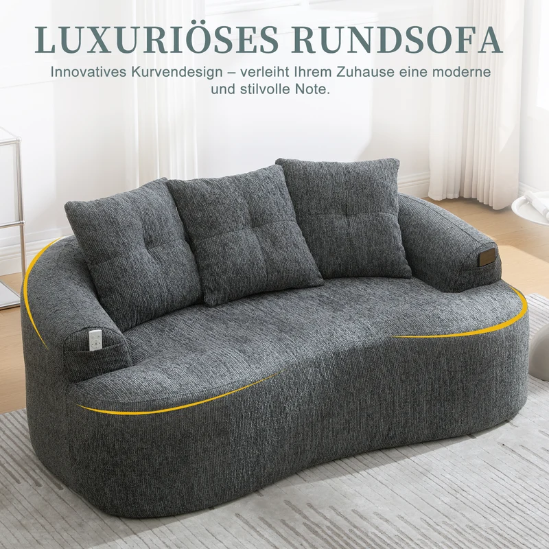 Canapé 2 places en chenille grise coussins profonds sans montage 164cm FLAREMERIDIA