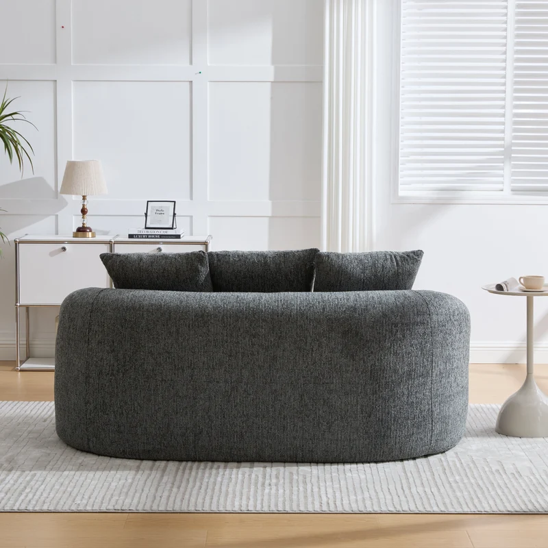 Canapé 2 places en chenille grise coussins profonds sans montage 164cm FLAREMERIDIA