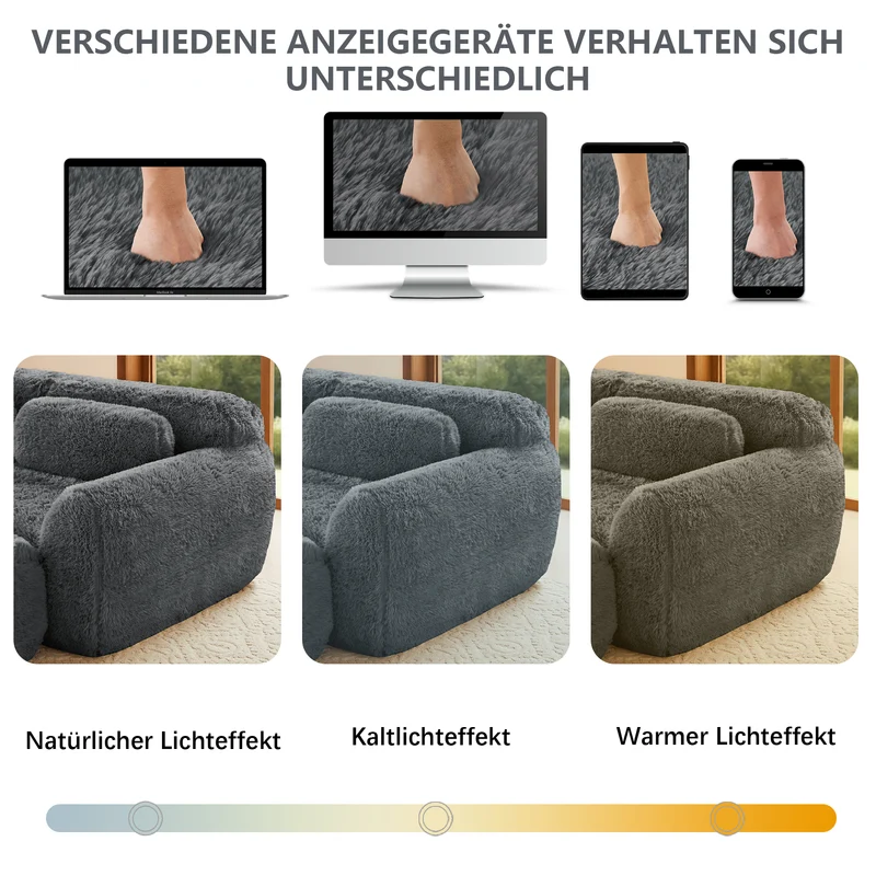 Canapé d'angle 2 places modulable en tissu peluche gris, avec coussins, sans montage FLAREMOME