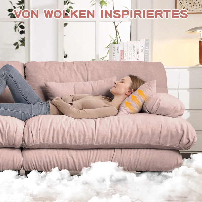 Canapé 2 places en chenille rose avec coussins FLAREISTY