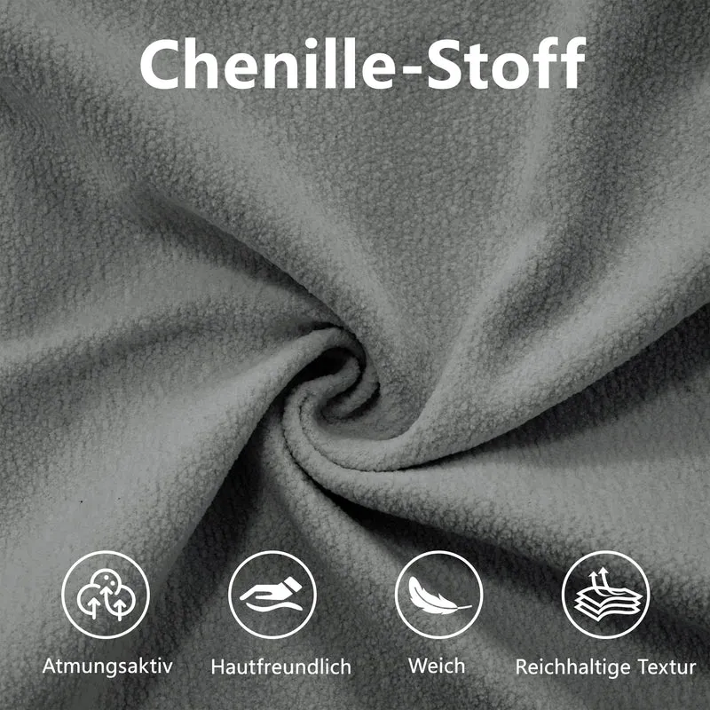 Canapé d'angle 3 places en chenille gris avec ottoman et coussins 220x145cm FLAREENSEE