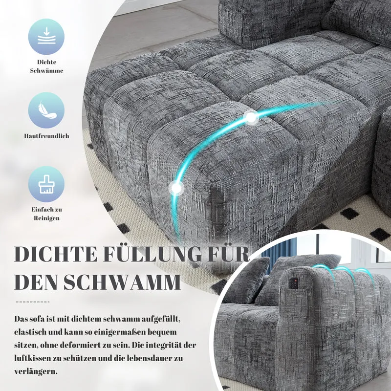 Canapé d'angle 3 places modulable en chenille gris avec méridienne et poches latérales sans montage INFINITEMOMEN