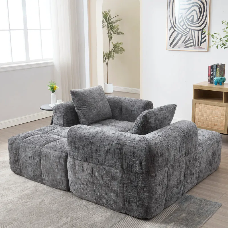 Canapé d'angle 3 places modulable en chenille gris avec méridienne et poches latérales sans montage INFINITEMOMEN